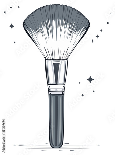 Elegant Fan Makeup Brush with Sparkle Accents for Beauty and Cosmetics