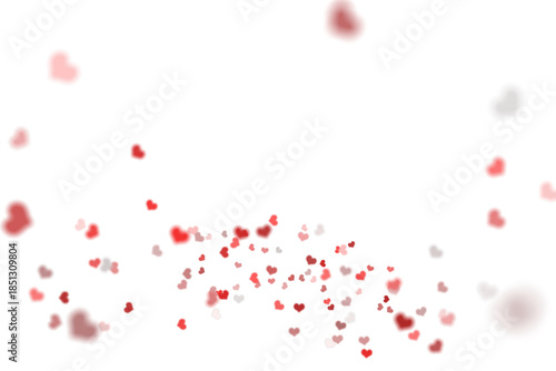 Floating stream of tiny red and pink hearts drifting across a pure white background, a playful confetti of love symbols swirling gently in a soft, romantic celebration of joy


