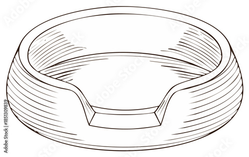 Sketch of a simple empty pet food bowl with a hatched texture