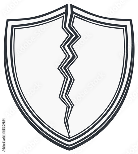 Cracked shield sketch art design concept for vulnerability or failed protection