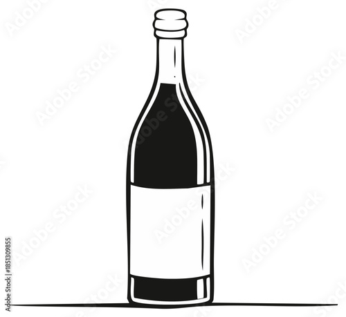 Elegant Outline of Tall Glass Bottle with Blank Label in Minimalistic Style