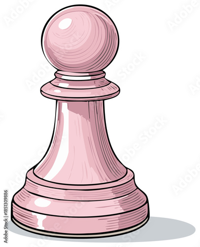 Pink Chess Pawn Piece Illustration, Perspective View of a Chessboard Game Element