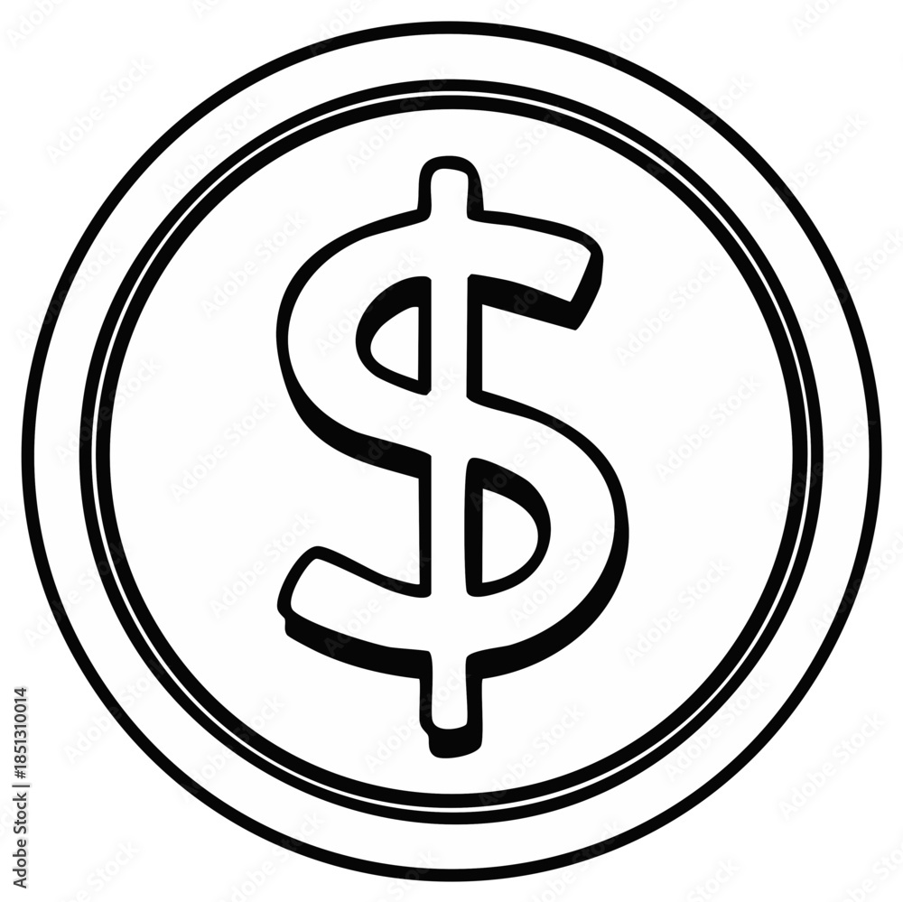 Obraz premium Simple Black and White Outline Dollar Sign Coin Icon Financial Symbol