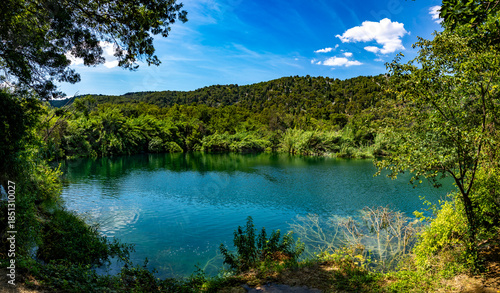Beautiful landscape in the Krka National Park in Croatia. Natural Waterfalls. Natural wonders
