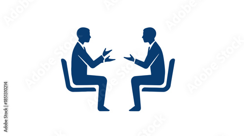 Two business people silhouettes discussing in a meeting, collaboration and communication concept on isolated white background