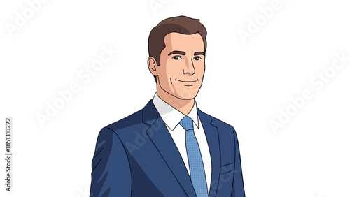 Confident and friendly businessman in a blue suit and tie, professional portrait on isolated white background