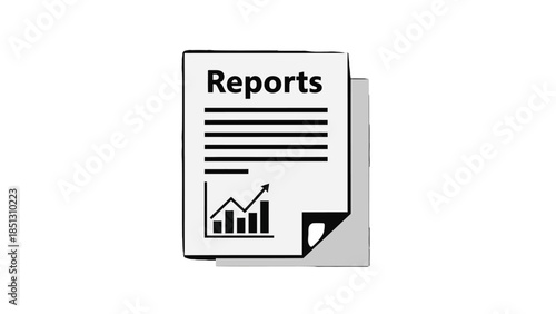Business reports document with financial growth chart, data analysis concept on isolated white background