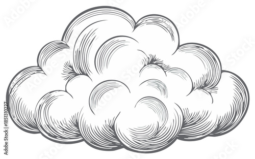 Vintage Hand Drawn Cloud Illustration With Engraved Shading Effect