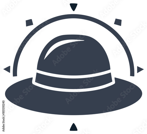 Stylized explorer hat with compass elements suggesting direction and adventure