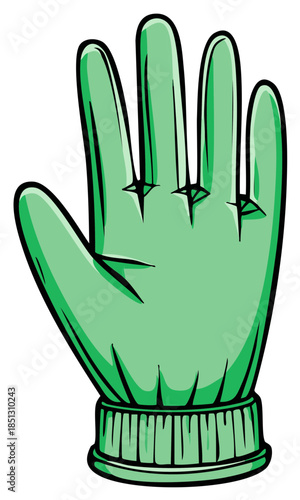 Stylized Cartoon Green Glove Hand Protection Healthcare Medical Professions Hygiene