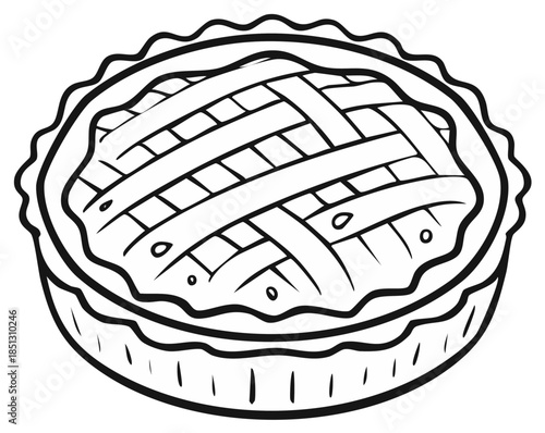 Hand-Drawn Line Art Apple Pie with Lattice Crust for Coloring and Culinary Creations