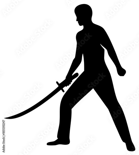 Warrior Silhouette Wielding Curved Sword in Dynamic Stance