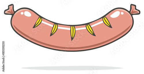 Stylized curved sausage with yellow garnish and highlights