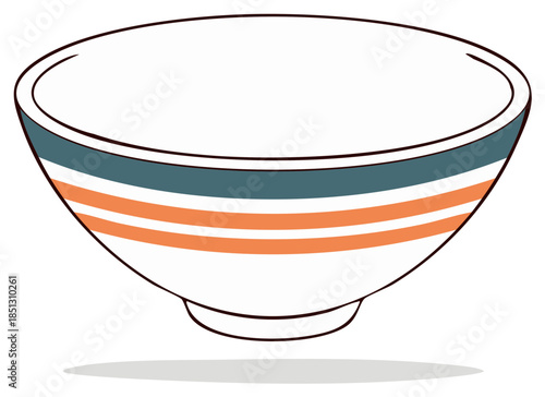 Striped Pottery Bowl Simple Artistic Vector Illustration, Kitchenware