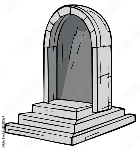 Vector illustration of a rustic stone archway with steps, ancient entrance or fantasy portal