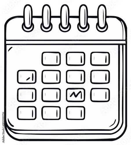 Hand drawn style calendar page illustration with marked dates and spiral binding