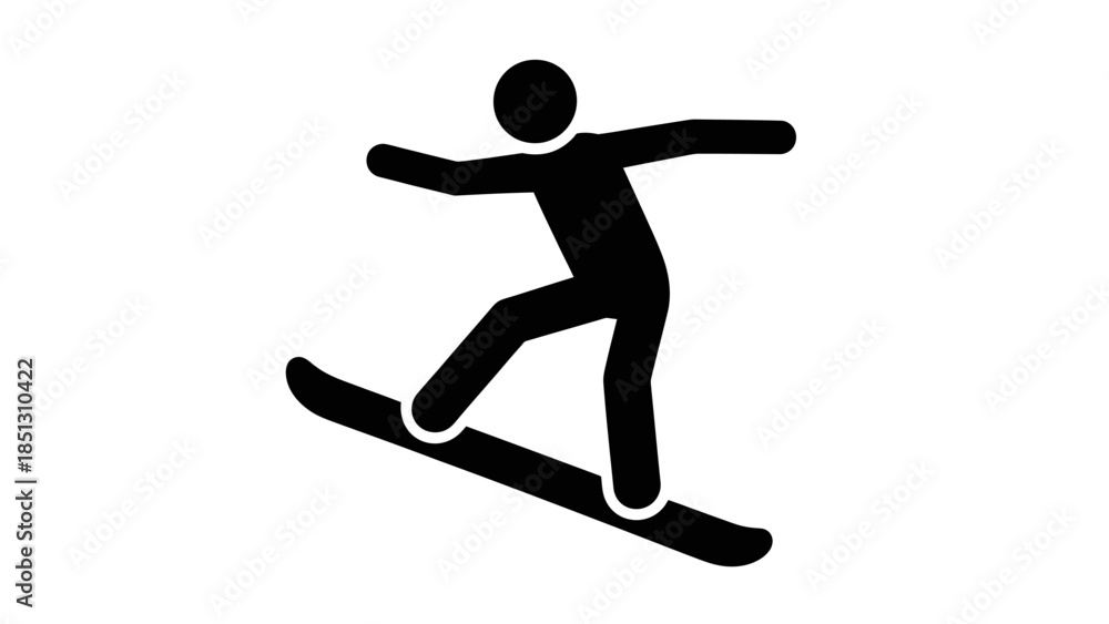 Obraz premium Simple Stick Figure Icon of a Snowboarder in Action on Isolated White Background