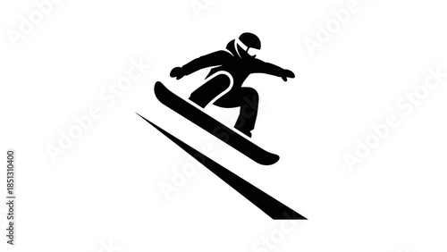 Dynamic Silhouette of a Snowboarder Descending a Slope on Isolated White Background