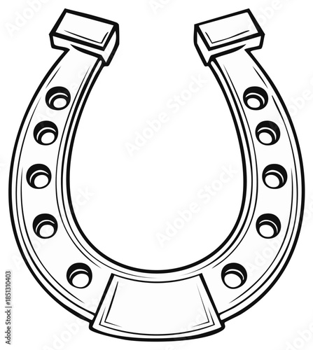 Line art drawing of horseshoe, traditional symbol for luck and fortune, equestrian equipment