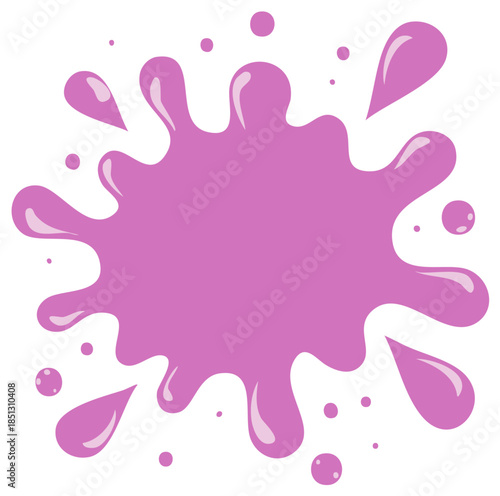 Pink Paint Splash with Droplets and Splatters, Isolated Illustration