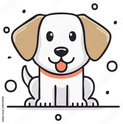 Cute cartoon dog sitting and smiling with tongue out, playful cartoon style