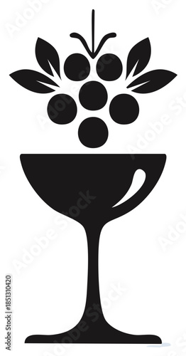 Grape cluster spilling into elegant chalice graphic icon