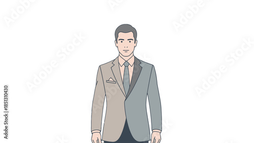 Professional Man in Gray Suit and Pink Tie Looking Forward on Isolated White Background