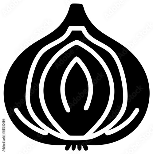 Vegetable Still Life Cross Section Onion Silhouette Graphic Icon Food Ingredient