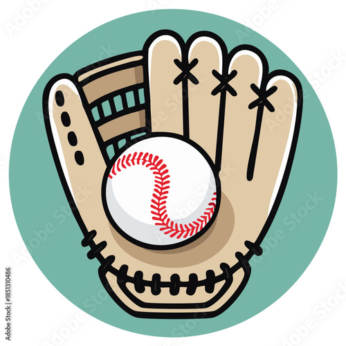 Baseball Mitt Holding a Ball in a Graphic Style