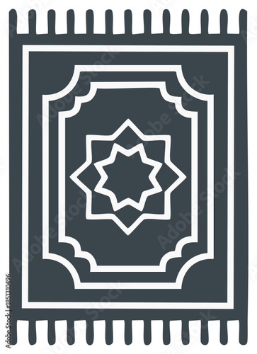 Traditional Islamic Prayer Rug with Geometric Star Motif in Dark Blue and White