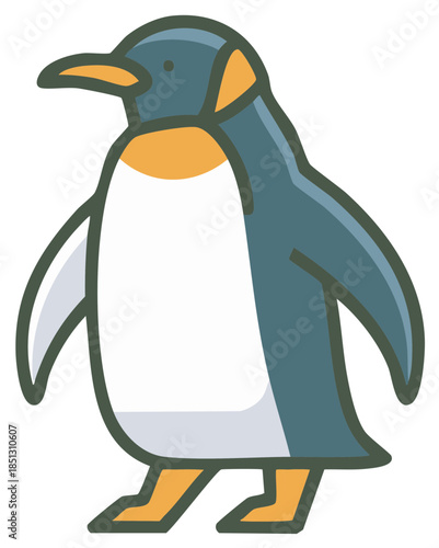 Cute cartoon penguin standing upright, an adorable arctic bird illustration