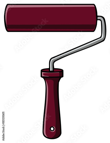 Maroon paint roller tool cartoon illustration for renovation and painting
