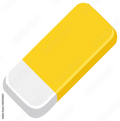 Rectangular Eraser Vector Illustration, Yellow Body and White End Section, Isometric View, Clean Design