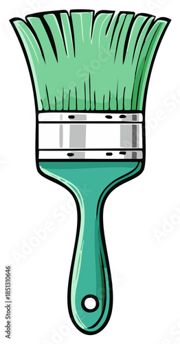 Flat Paintbrush Icon with Green Bristles and Handle for Painting or Art Projects