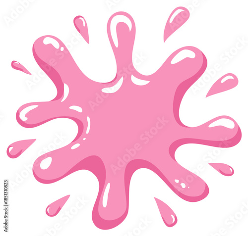 Cartoon pink slime splash illustration with glossy highlights. A sweet sticky bubblegum or paint splat isolated graphic.
