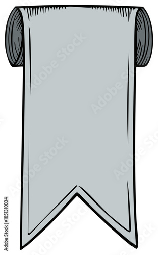 Gray scroll banner illustration with draped design and vintage edge, for messages and decorations