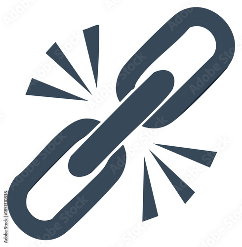Vector icon of a breaking chain link symbolizing weakness, failure, or disconnection