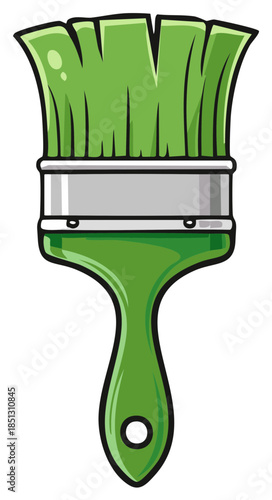 Green paint brush illustration with metallic ferrule and hole in handle