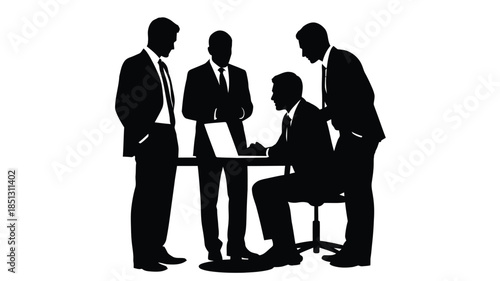 A group of business professionals engaged in a meeting or discussion around a table