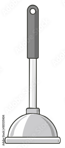 Illustration of a plunger with a long handle for plumbing and cleaning use