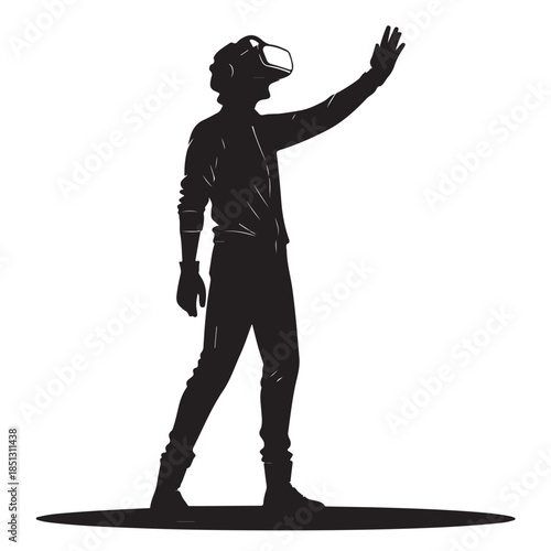 Black Virtual Reality Silhouette Vector, High Quality Illustration on White Background