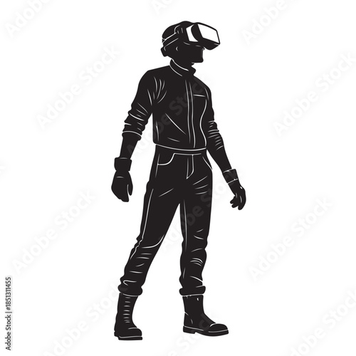 Black Virtual Reality Silhouette Vector, High Quality Illustration on White Background