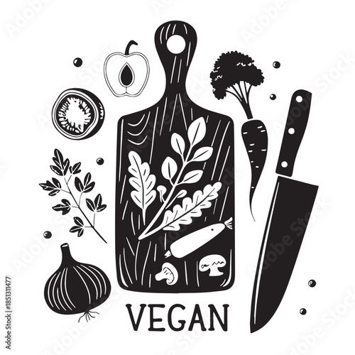 Black Vegan Cooking Silhouette Vector, High Quality Illustration on White Background