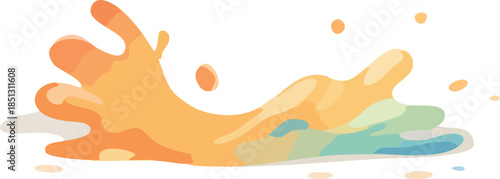 An abstract illustration depicts a dynamic splash of flowing paint in warm yellow and orange tones blending into cool green and blue hues against