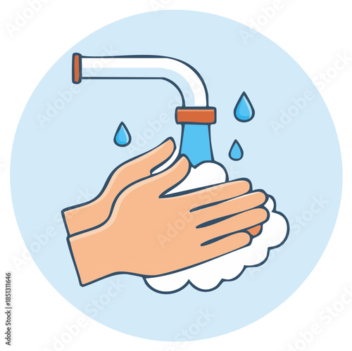 Wash Hands with Soap and Water Icon on Blue Background Cleanliness and Hygiene Practices for Health