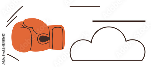 Boxing glove hitting cloud with motion lines symbolizing conflict resolution, effort, resilience, and struggle versus softness. Ideal for sports, competition, teamwork, determination, ambition