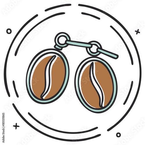 Coffee Beans Doodle Icon Style Connected Together in a Circle Frame
