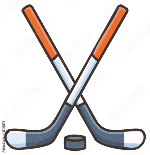 Crossed Hockey Sticks and Puck Game Equipment Illustration Sports Icon