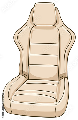 Illustrated car seat in beige with racing style bolstering, sporty vehicle interior, automotive design, comfort and ergonomic style