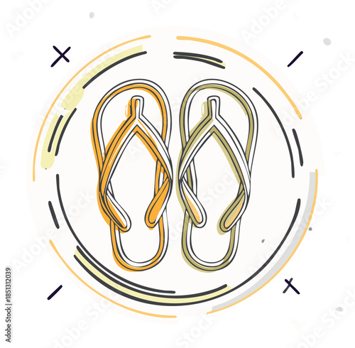 Colorful line art icon of flip-flop sandals for summer vacation and beach concept